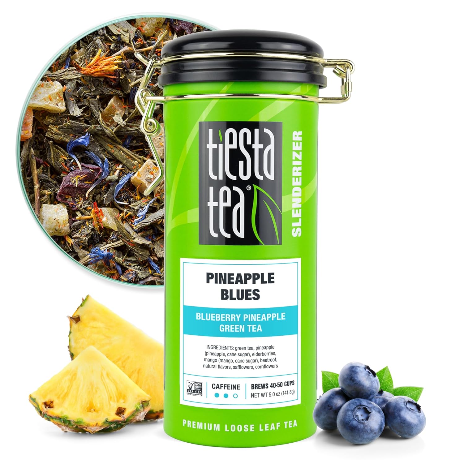 Tiesta Tea - Pineapple Blues, Blueberry Pineapple Green Tea, Loose Leaf, Up To 50 Cups, Make Hot Or Iced, Medium Caffeine, 5 Ounce Refillable Tin