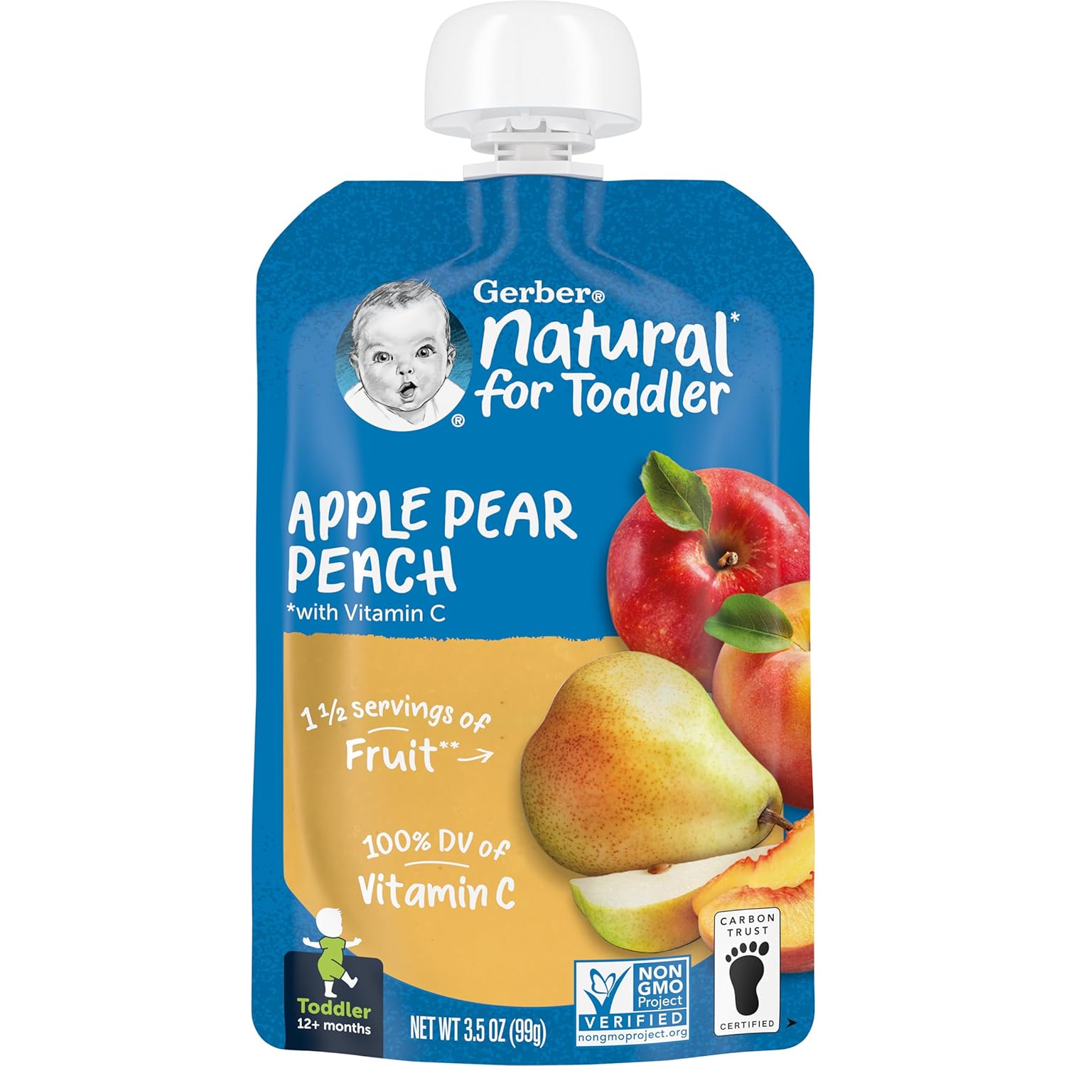 Gerber Baby Food Pouches, Toddler 12+ Months, Apple Pear Peach, 3.5 Ounce (Pack of 12)