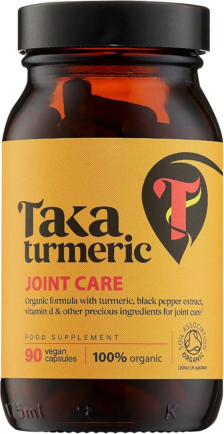 Taka Turmeric, 90 Caps Organic Joint Care Supplements With Turmeric Black Pepper Extract Vitamin D & Ginger, Organic Turmeric Ginger And Black Pepper Capsules, Vegan, Recyclable Packaging