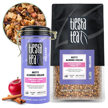 Tiesta Tea - Nutty Almond Cream | Cinnamon Almond Herbal Tea | Premium Loose Leaf Tea Blend | Non-Caffeinated Tea | Make Hot Or Iced Tea & Up To 250 Cups - 16Oz Bulk Pouch & 6.2Oz Refillabletin Combo