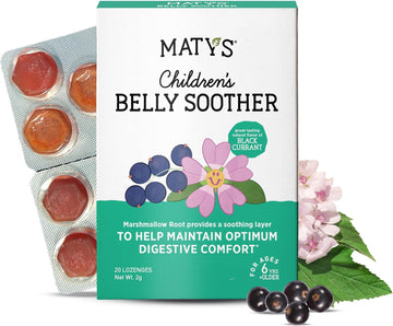 Matys Kids Belly Soother Lozenges for Ages 6 Years Old +, Yummy Black Currant Flavor, Stomach Ache Relief for Childrens Upset Tummy & Digestive Comfort, Sugar Free, Vegan, Dye Free, 20 Count