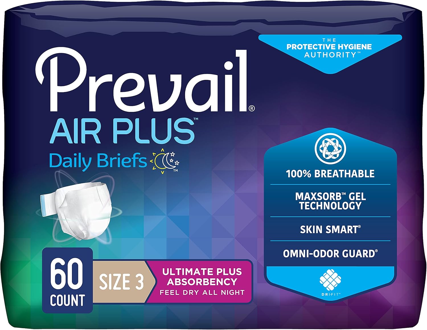 Prevail Breezers 360 Incontinence Briefs, Ultimate Absorbency, Size 3, 15 Count (Pack Of 4)