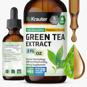 Bio Krauter Green Tea Extract Liquid Drops - Green Tea Supplements - Antioxidant Source - Alcohol And Sugar Free - 2 Fl.Oz
