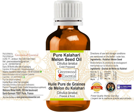 Greenwood Essential Pure Kalahari Melon Seed Oil (Citrullus Lanatus) Cold Pressed 100Ml X 2 (6.76 Oz)