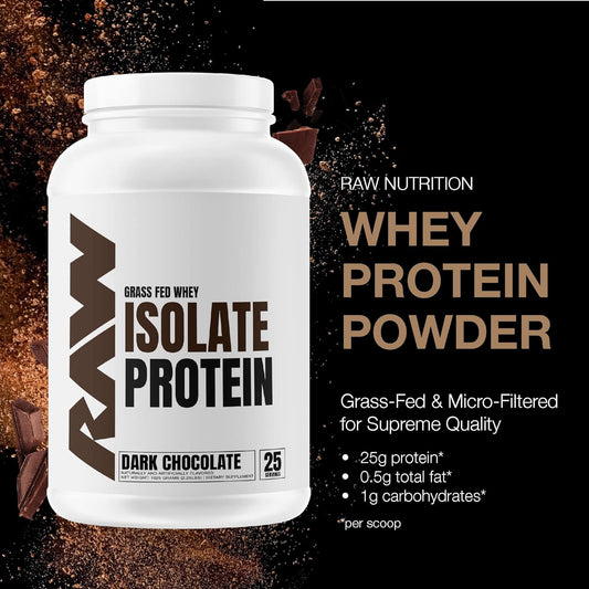 Raw Whey Isolate Protein Powder, Dark Chocolate - 100% Grass-Fed Sports Nutrition Protein Powder For Muscle Growth & Recovery - Low-Fat, Low Carb, Naturally Flavored & Sweetened - 25 Servings