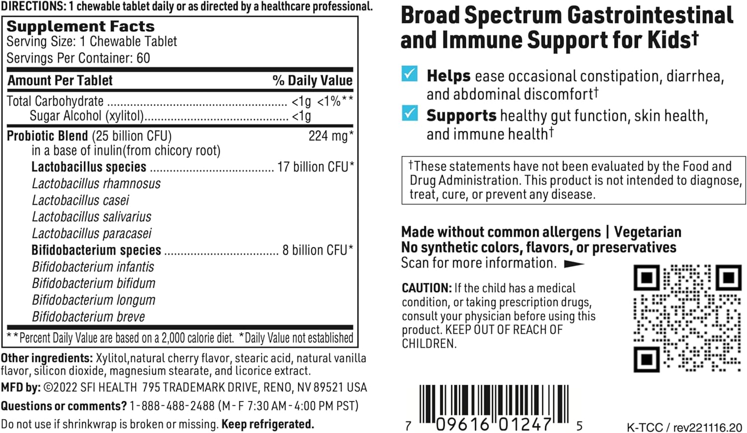 Klaire Labs Ther-Biotic Kids Chewable Probiotic - 25b CFU Lactobacillus + Bifidobacterium Probiotics for Kids - GI + Immune Support, Cherry Flavor - Hypoallergenic, Dairy-Free (60 Tablets) : Health & Household