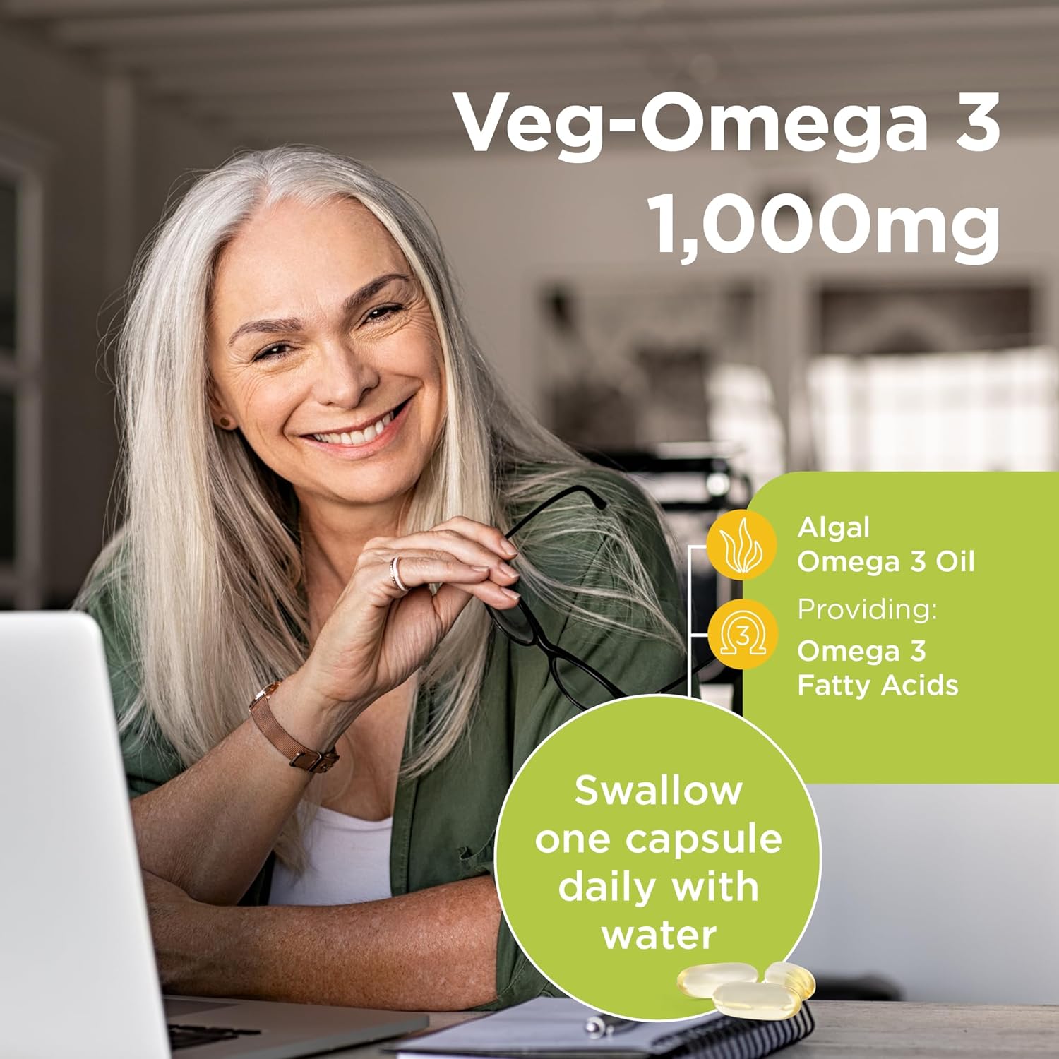 Healthspan Veg-Omega 3 1,000mg | 60 Capsules | Support Brain, Eye and Heart Health | Vegan Algal Source | No Fish | Omega 3 Fatty Acids DHA & EPA | Non-GMO | Vegan : Amazon.co.uk: Health & Personal Care