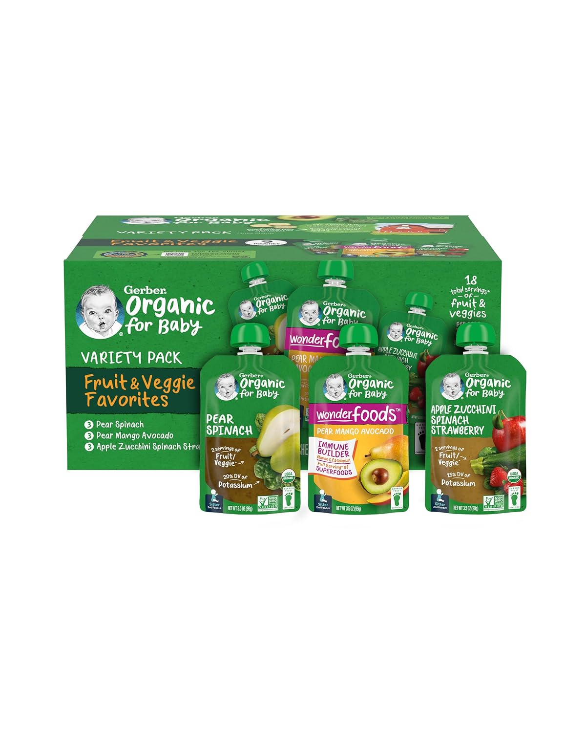 Gerber 2Nd Foods Organic For Baby, Fruit And Veggie Variety Pack, 3.5 Oz Pouch (9 Pack)