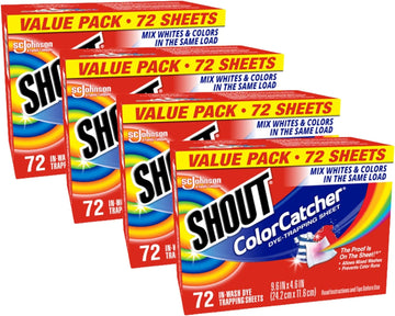 Shout Color Catcher Sheets for Laundry, Allow mixed washes, Prevent color runs, and Maintain original color of clothing, 72 Count (Pack of 4) (288 Total Sheets)