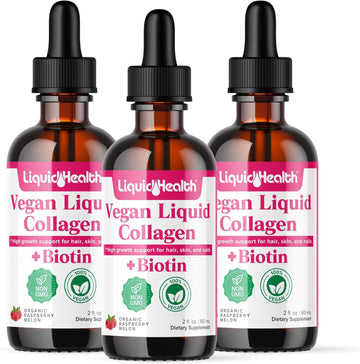 Liquidhealth 100% Vegan Collagen Plus Biotin 100,000Mcg Liquid Drops - Plant-Based Liquid Collagen For Women, Men - Hair & Nail Growth, Skin Health, Boosts Metabolism - Non-Gmo, Sugar Free (3 Pack)