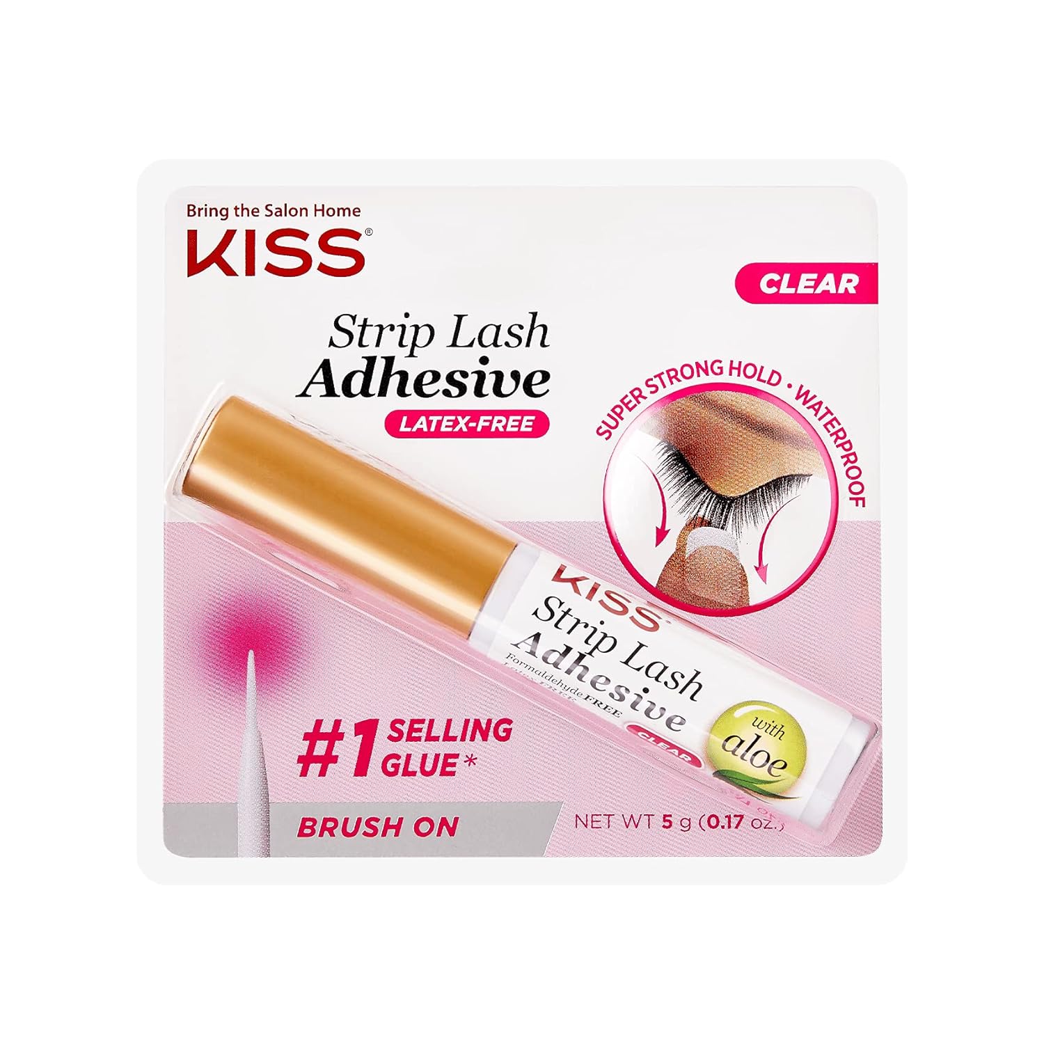 Kiss Strip Lash Adhesive, Lash Glue, 24Hr Strip Eyelash Adhesive, Clear, Includes Lash Adhesive, Long Lasting Wear, Can Be Used With Strip Lashes And Lash Clusters