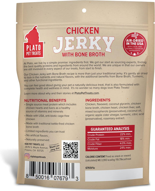PLATO Pet Treats Air Dried, Real Meat, Chicken Jerky with Bone Broth Dog Treats, Made in The USA, Grain Free, 16oz : Pet Supplies