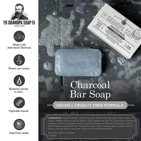Grandpas Soap Co Face & Body Bar Soap, Charcoal, 4.25 Oz