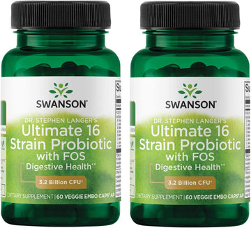 Swanson Dr. Stephen Langer's Formula - Natural Probiotic w/Prebiotic FOS - 16-Strain Supplement Promoting Digestive Support w/ 3.2 Billion CFU per Capsule - (60 Veggie Capsules) 2 Pack