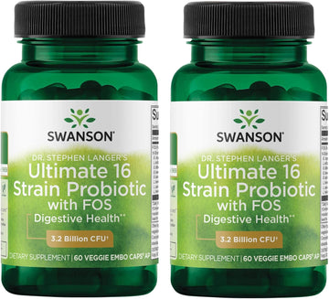 Swanson Dr. Stephen Langer'S Formula - Natural Probiotic W/Prebiotic Fos - 16-Strain Supplement Promoting Digestive Support W/ 3.2 Billion Cfu Per Capsule - (60 Veggie Capsules) 2 Pack