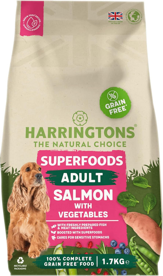 Harringtons Superfoods Complete Grain Free Hypoallergenic Salmon with Veg Dry Adult Dog Food 1.7kg (Pack of 4) - Made with All Natural Ingredients?GARRGFSS-C1.7