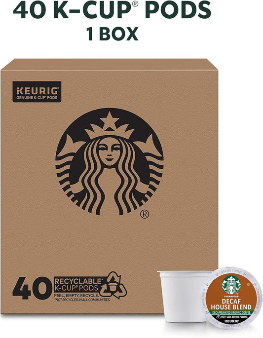 Starbucks Decaf K-Cup Coffee Pods, House Blend For Keurig Brewers, 1 Box (40 Pods)