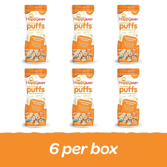 Happy Baby Organics Superfood Puffs, Sweet Potato & Carrot, Packaging May Vary, 2.1 Oz, Pack Of 6