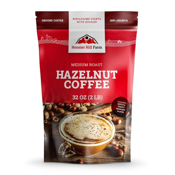 Hoosier Hill Farm Hazelnut Flavored Ground Coffee, Medium Roast, 32oz (2LB), Resealable Bag