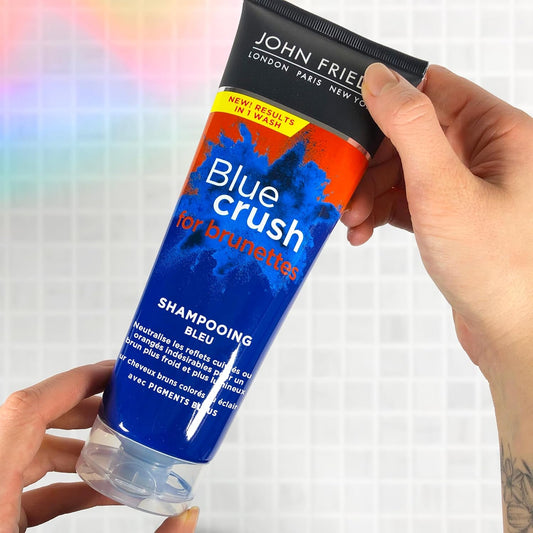 John Frieda Blue Crush Intensive Blue Shampoo 250 Ml, Toning Shampoo For Brown Hair, Anti-Brass Shampoo For Brunettes With Crushed Blue Pigments