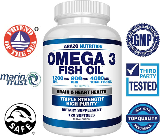 Arazo Nutrition Wild Caught Omega 3 Fish Oil – 120 Soft Gels – 4,080mg