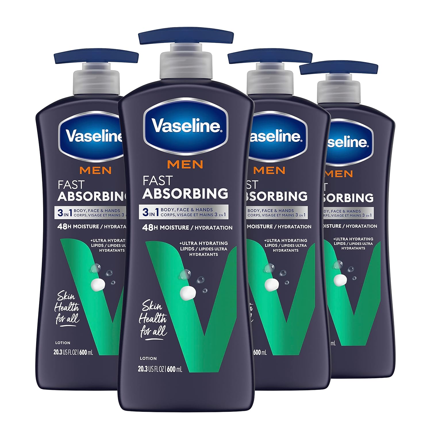 Vaseline Men Hand & Body Lotion Healing Moisture 4 Ct For Dry Or Cracked Skin Non-Greasy 20.3 Oz