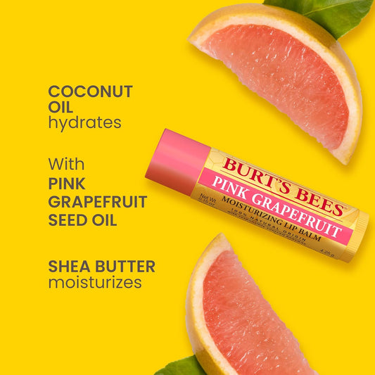 Burt'S Bees Lip Balm Pink Grapefruit, Moisturising Lip Balm With Beeswax & Vitamin E, 100% Natural Origin, 4.25G