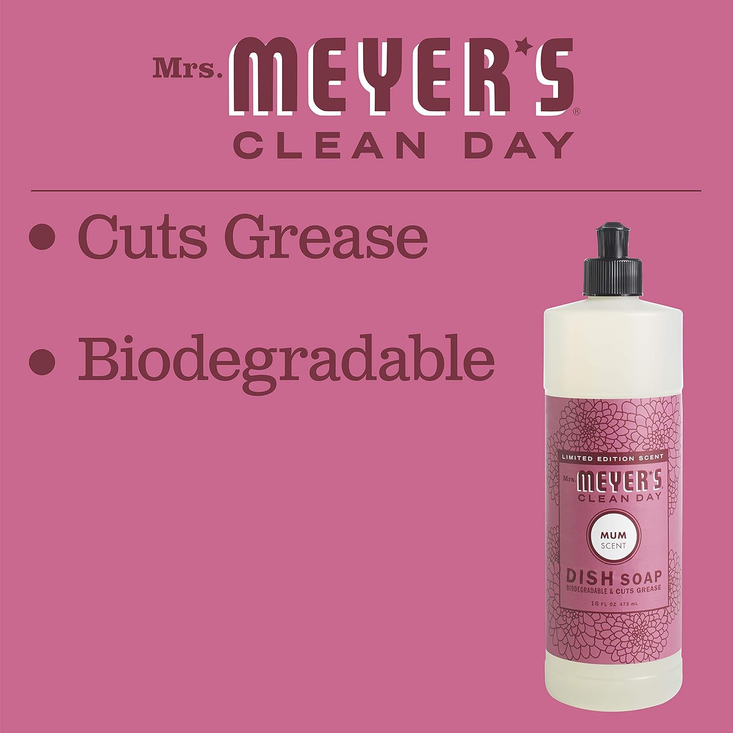 Mrs. Meyer's Clean Day Liquid Dish Soap, Biodegradable Formula, Mum (16 Fl Oz (Pack of 1)) : Health & Household