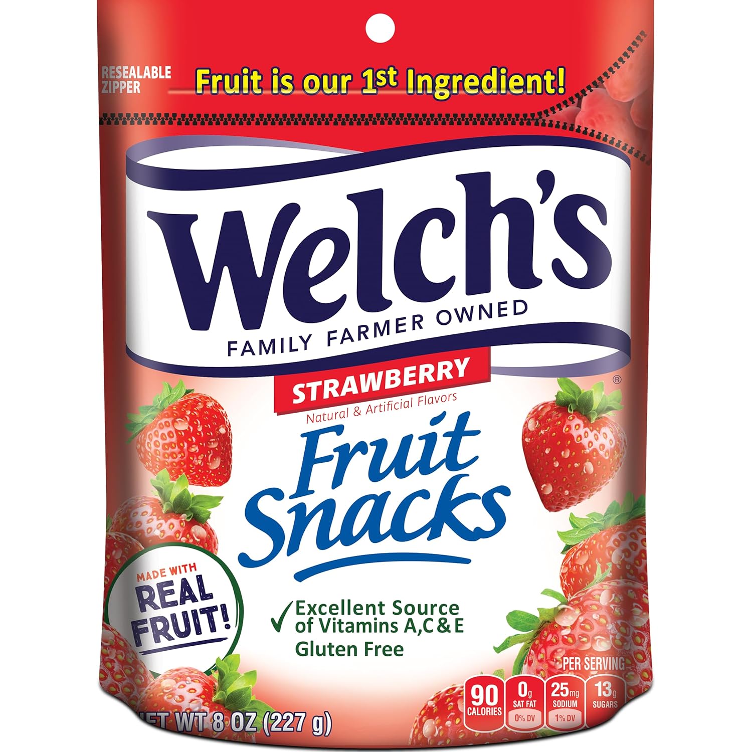 Welch's Fruit Snacks, Strawberry, Perfect for Sharing, Gluten Free, Bulk Bag, 8 oz (Pack of 1)