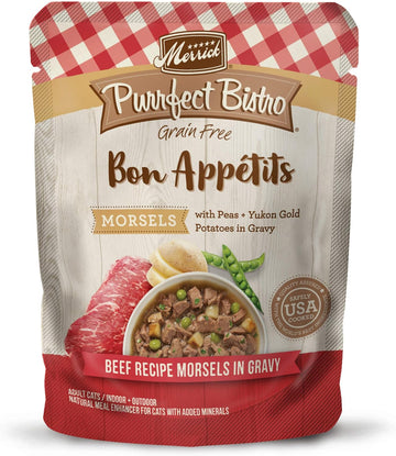 Merrick Purrfect Bistro Bon Appetits Grain Free Wet Cat Food Beef Recipe Morsels In Gravy - (24) 3 Oz. Pouches