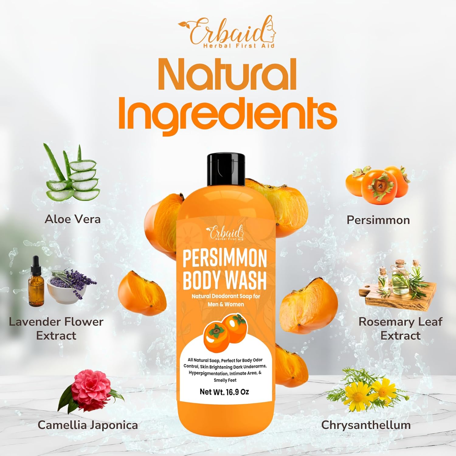 Healov Persimmon Body Wash For Body Odor Control – Natural Deodorant Soap For Eliminating Odor – Underarms, Intimate Inner Thigh, Bikini Area, Smelly Feet – Purifying Deodorizing Soap, Kids Safe : Beauty & Personal Care