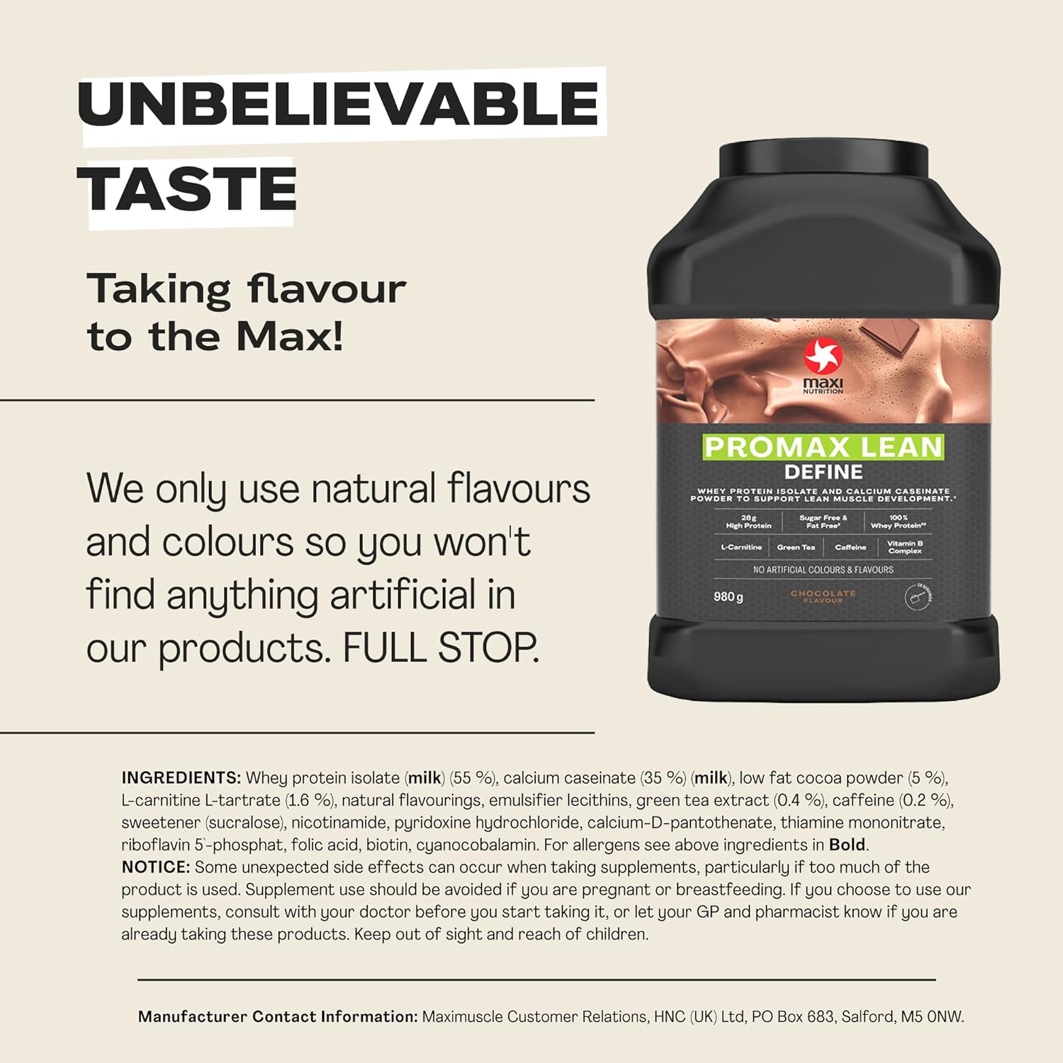MaxiNutrition - Promax Lean, Chocolate - Whey Protein Powder for Lean Muscle Development – Sugar free, Fat Free, 28g Protein, 128 kcal per Serving, 980g : Amazon.co.uk: Health & Personal Care