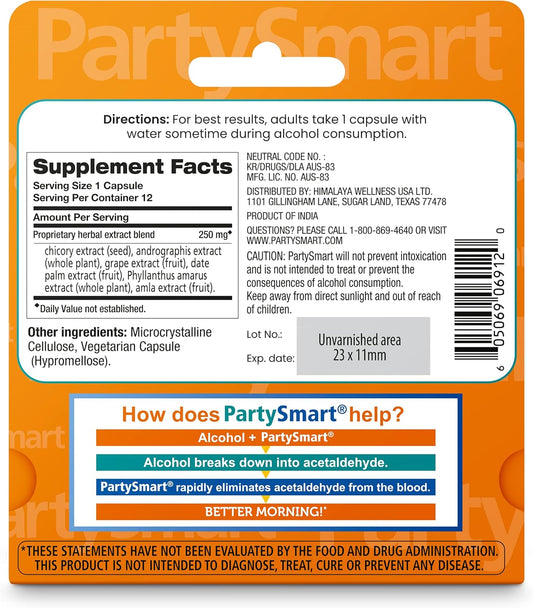 Himalaya Partysmart, One Capsule For A Better Morning, Plant-Based, Liver Support, Better Morning After Drinking, Clinically Studied, Non-Gmo Project Verified, 12 Capsules