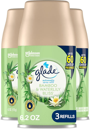 Glade Automatic Spray Refill, Air Freshener for Home and Bathroom, Bamboo & Waterlily Bliss, 6.2 Oz, 3 Count