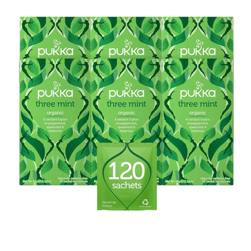 Pukka Organic Tea Bags, Three Mint Herbal Tea, Perfect For Cooling Refresh, 20 Count (Pack Of 6) 120 Tea Bags