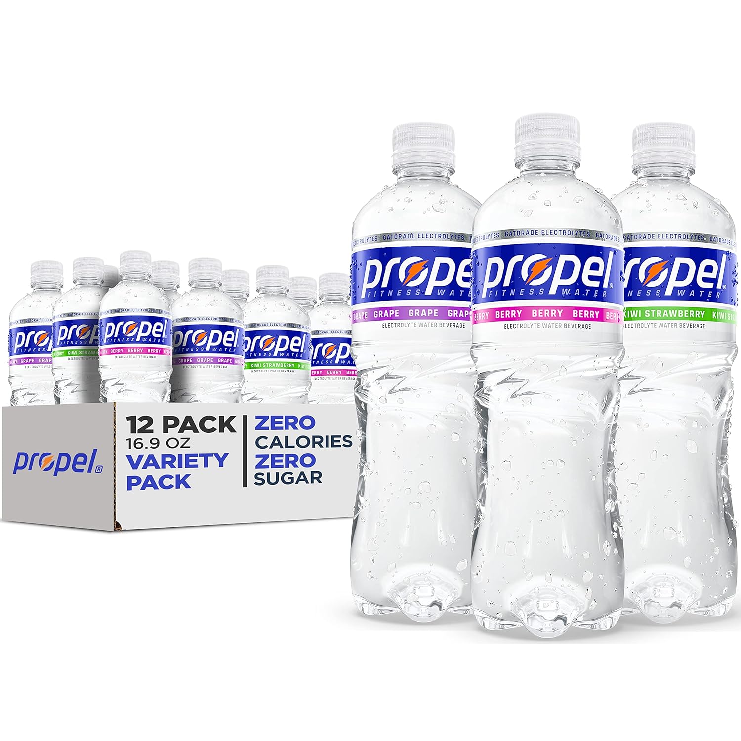 Propel, 3 Flavor Variety Pack, Zero Calorie Sports Drinking Water With Electrolytes And Vitamins C&E, 16.9 Fl Oz (Pack Of 12)