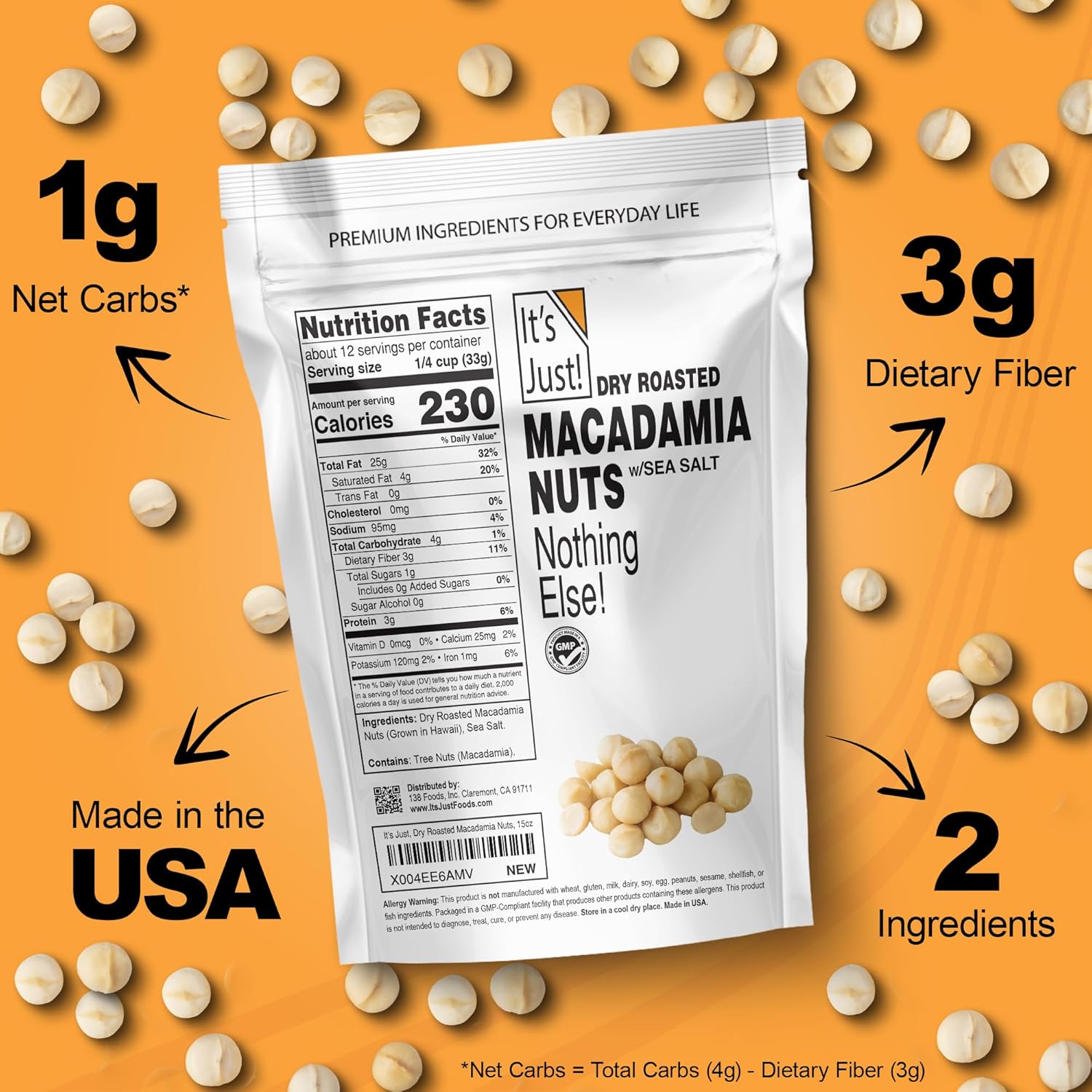 It'S Just - Hawaiian Macadamia Nuts (1.5Lbs), Small Batch Dry Roasted In Usa, Lightly Salted, Keto Friendly, Resealable Bag, 24Oz : Grocery & Gourmet Food