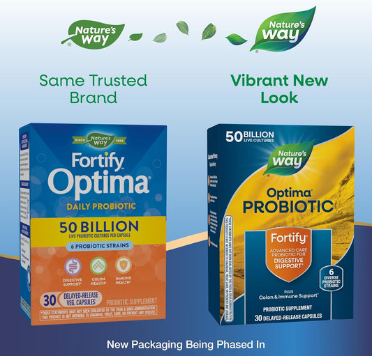 Nature'S Way Fortify Optima Probiotic For Men And Women, 50 Billion Live Cultures, 6 Strains, Supports Digestive And Immune Health*, 30 Capsules (Packaging May Vary)