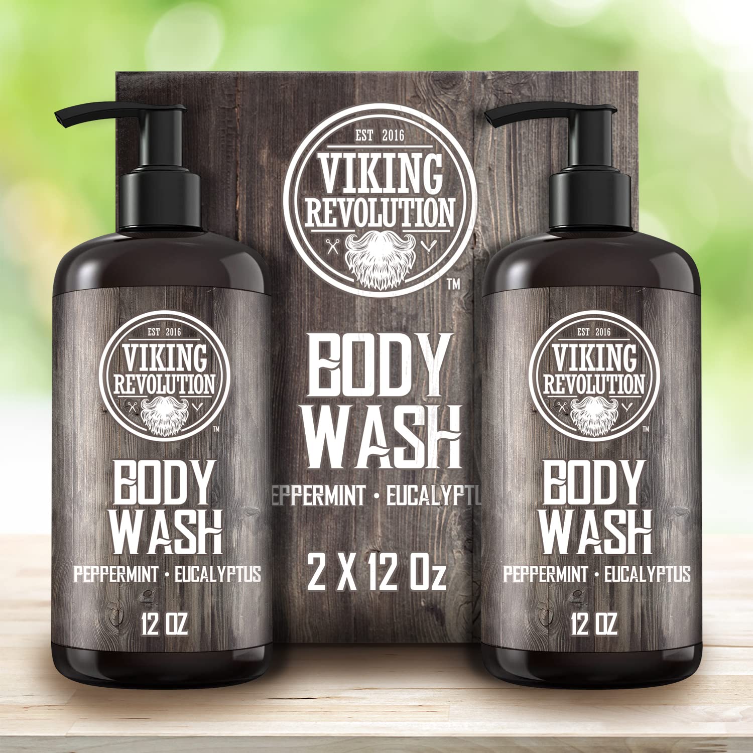 Viking Revolution Men's Body Wash - Eucalyptus Peppermint Body Wash for Men - Mens Natural Body Wash with Vitamin E and Rosemary Oil - Mens Shower Gel Liquid Soap - Peppermint Mens Bodywash (2 Pack) : Beauty & Personal Care