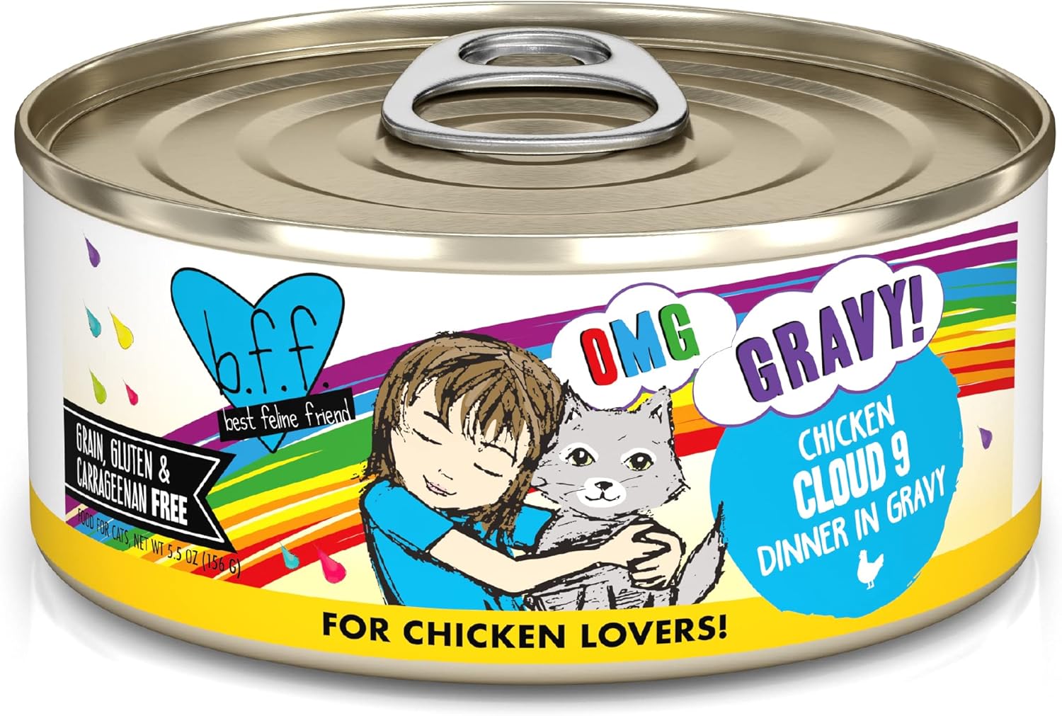 Weruva B.F.F. Omg - Best Feline Friend Oh My Gravy!, Chicken Cloud 9 With Chicken In Gravy, 5.5Oz Can (Pack Of 8)