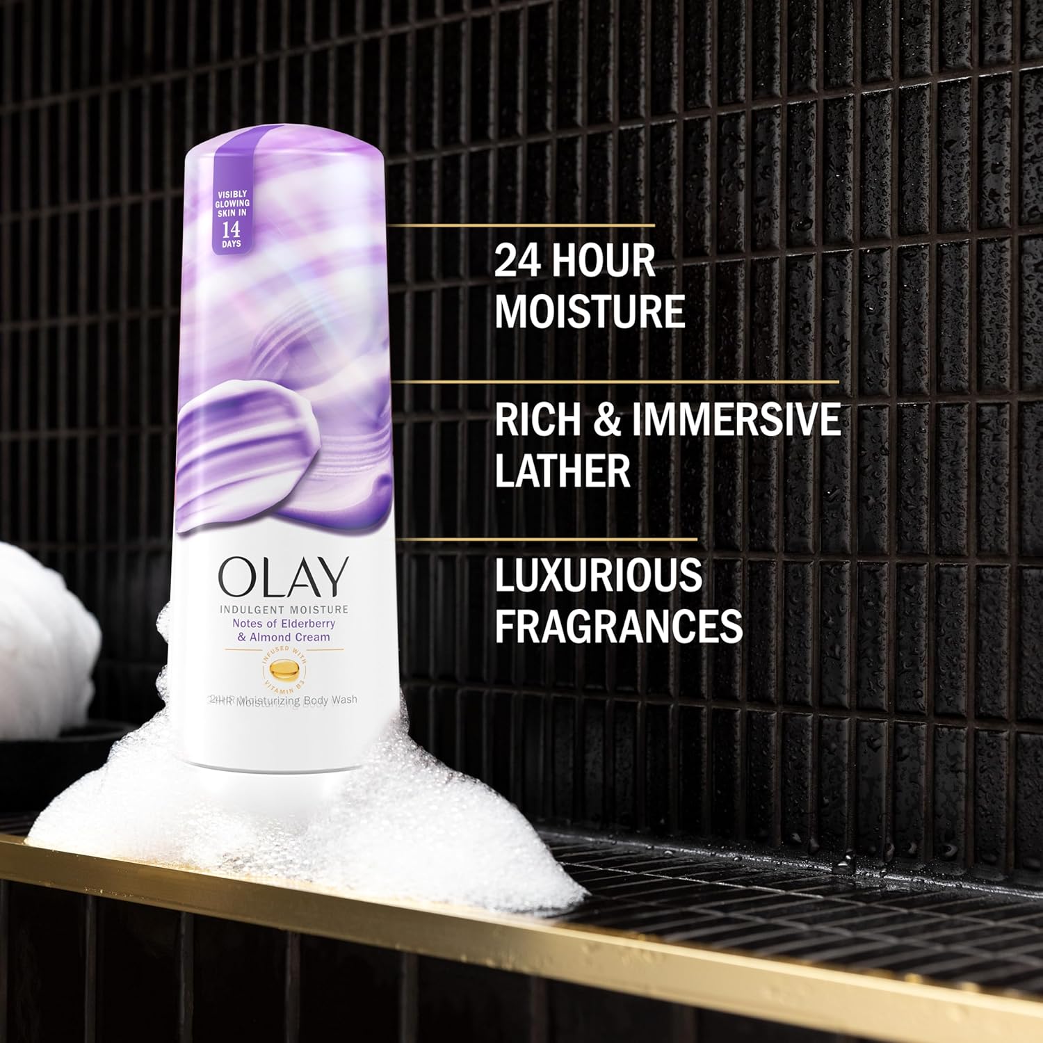 Olay Indulgent Moisture Body Wash for Women, Infused with Vitamin B3, Notes of Elderberry and Almond Cream Scent, 20 fl oz : Beauty & Personal Care