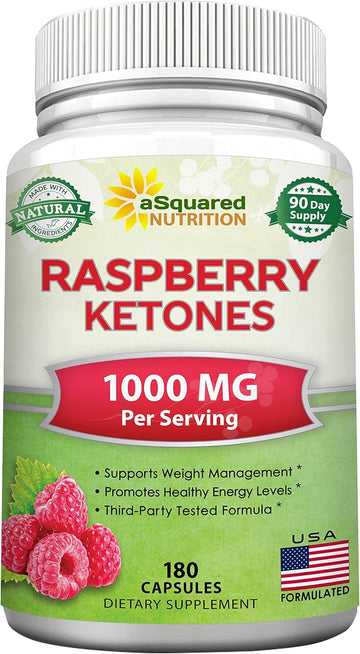 Asquared Nutrition Natural Raspberry Ketones 1000Mg-180 Capsules-Weight Loss Supplement, Max Strength Plus Appetite Suppressant Diet Pills, Premium Lean Health Powder To Boost Pure Energy & Metabolism