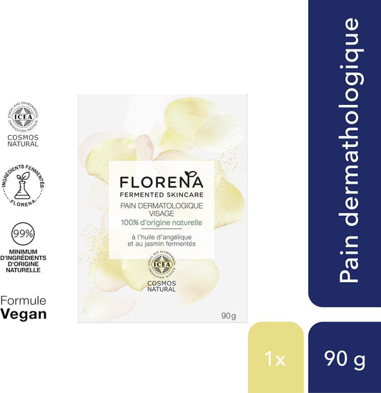 Florena Dermatological Face Bread With Angelic Oil And Fermented Jasmine (1 X 90G), Soap-Free Face Wash 100% Natural Ingredients, Anti-Impurity Face Care