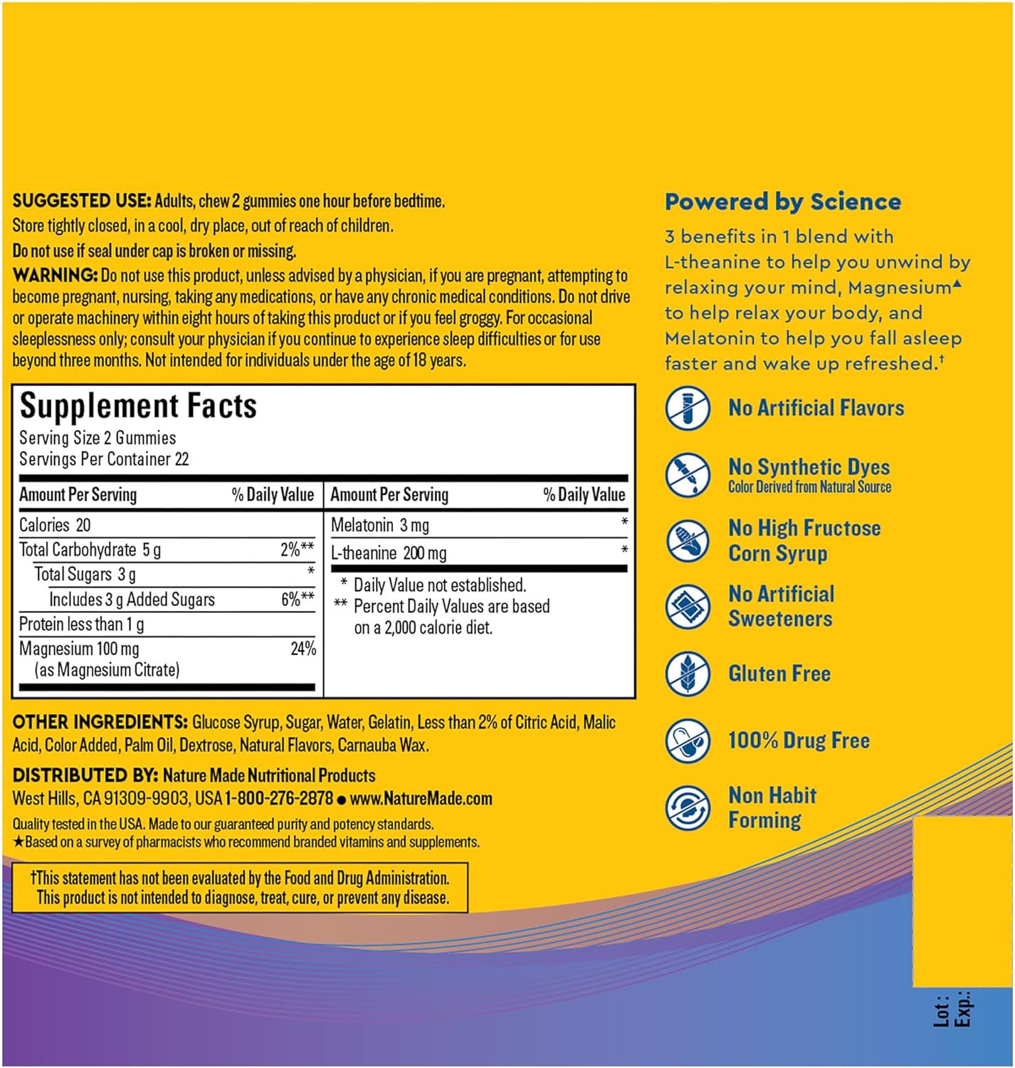 Nature Made Wellblends Sleep and Recover, Sleep Aid with Melatonin 3mg to Support Restful Sleep, plus L theanine 200mg and Magnesium Citrate, 44 Gummies : Health & Household