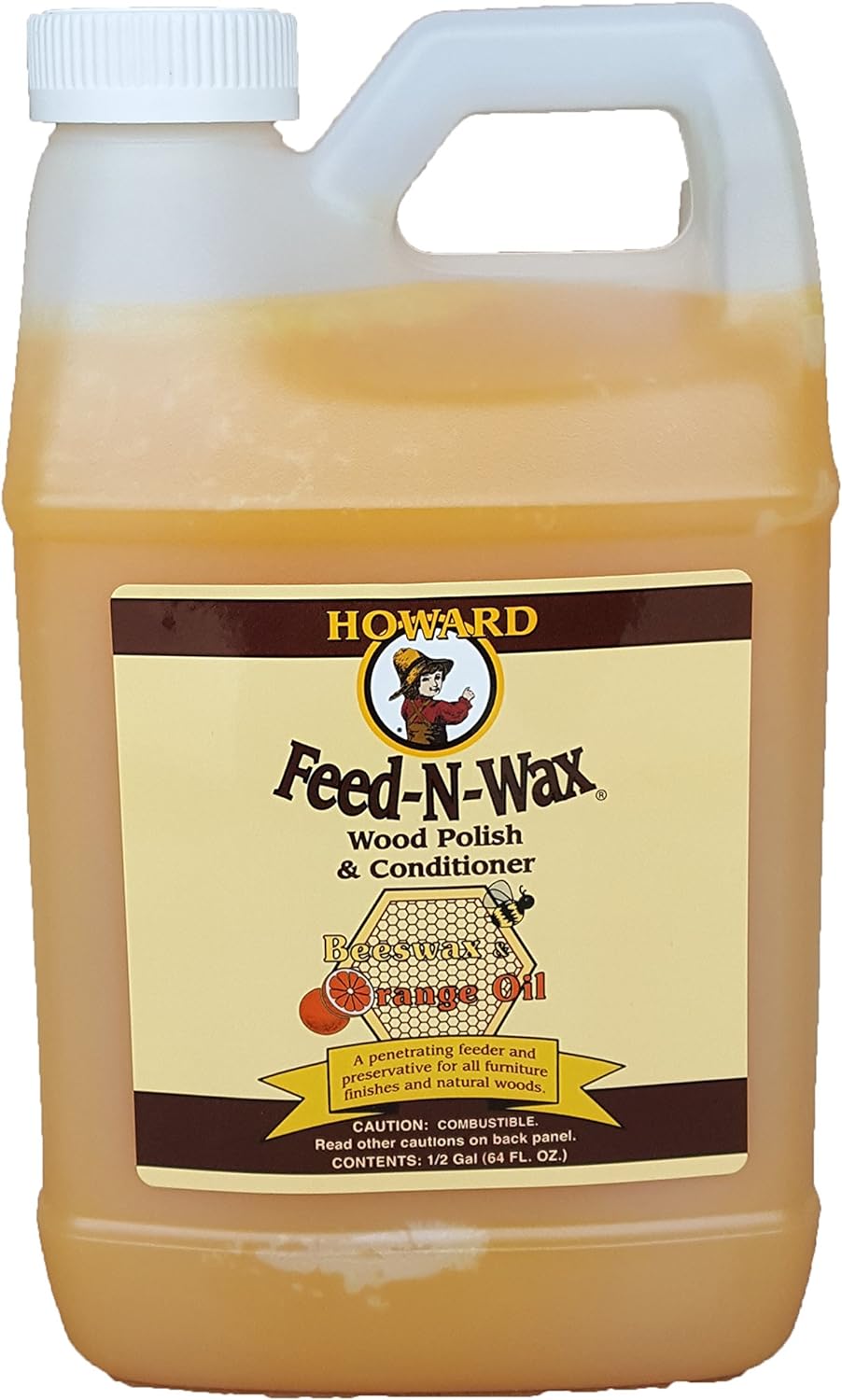 Howard Feed-N-Wax Restorative Wood Furniture Polish and Conditioner 64 Ounce 1/2 Gallon, Beeswax Feeds Wood, Antique Furniture Restoration