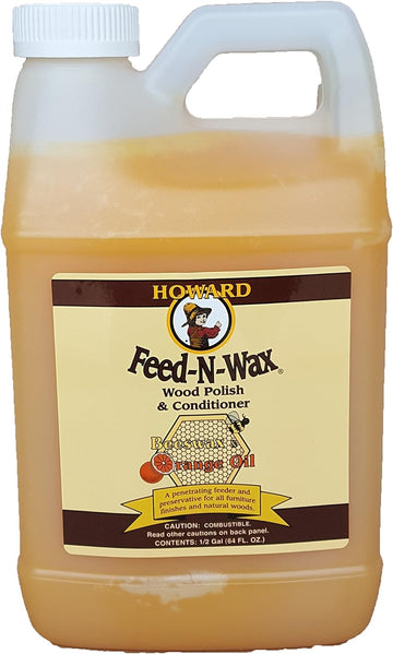 Howard Feed-N-Wax Restorative Wood Furniture Polish and Conditioner 64 Ounce 1/2 Gallon, Beeswax Feeds Wood, Antique Furniture Restoration