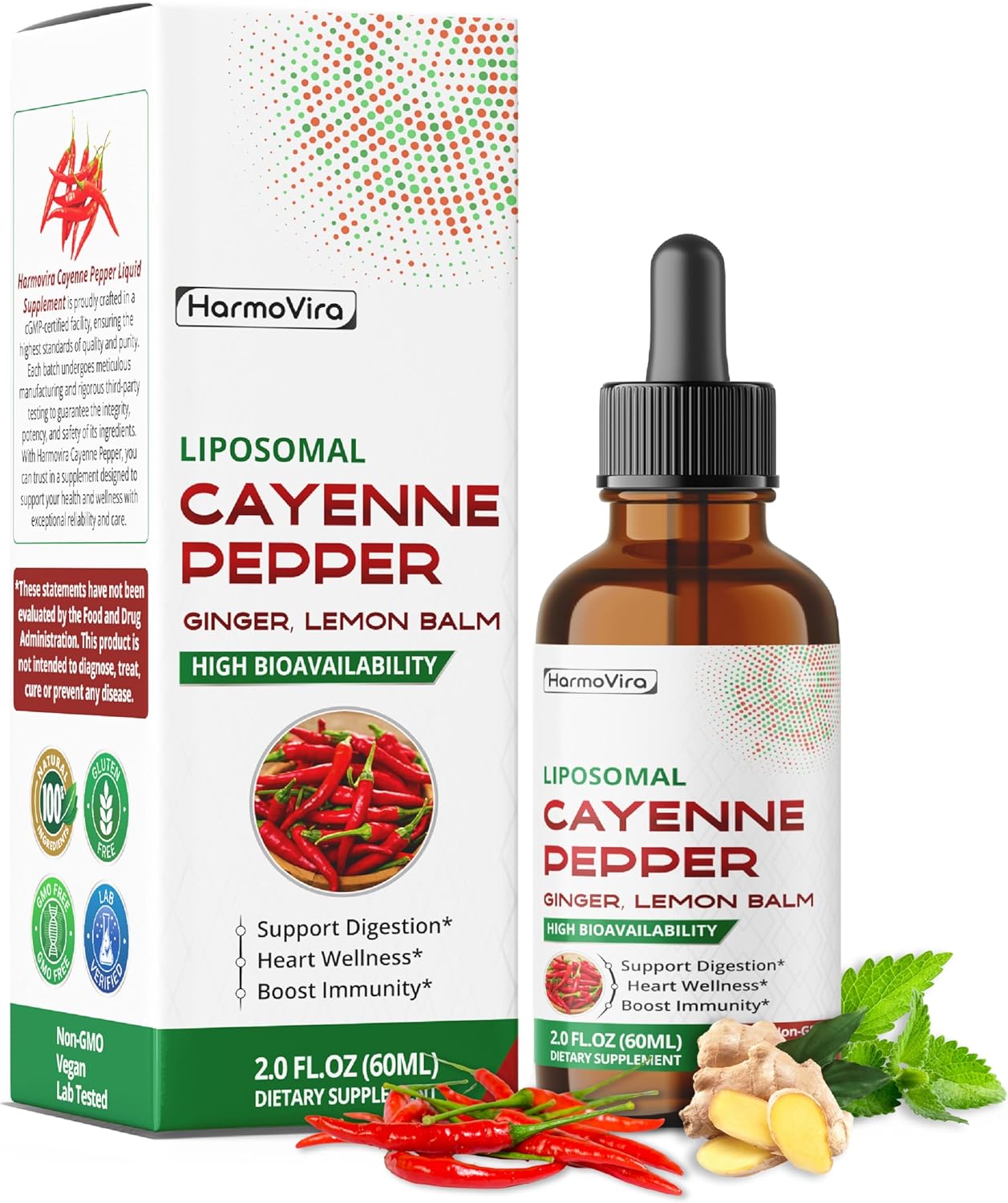 Liposomal Cayenne Pepper With Ginger & Lemon Balm – Advanced Formula – Supports Digestion, Heart Wellness & Boosts Immunity* – 2.0 Fl. Oz (60Ml) – Made In The Usa