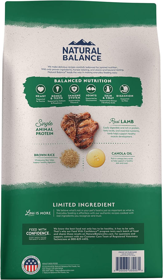 Natural Balance Limited Ingredient Adult Dry Dog Food With Healthy Grains, Lamb & Brown Rice Recipe, 12 Pound (Pack Of 1)