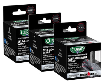 Curad Ironman Self-Adherent Athletic Wrap, Official Ironman Medical Supplier, Black, 2 Inches X 5 Yards, Compression Support For Sports Injuries, Joint Stability, And Muscle Recovery, 3 Count