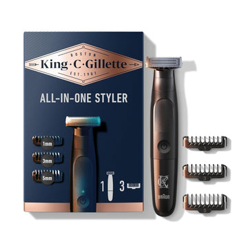 King C. Gillette Men'S All-In-One Styler Cordless Stubble Trimmer With 4D Blade And 3 Interchangeable Combs, Waterproof, Beard Trimmer, Beard Care, One Blade Lasts 6 Months